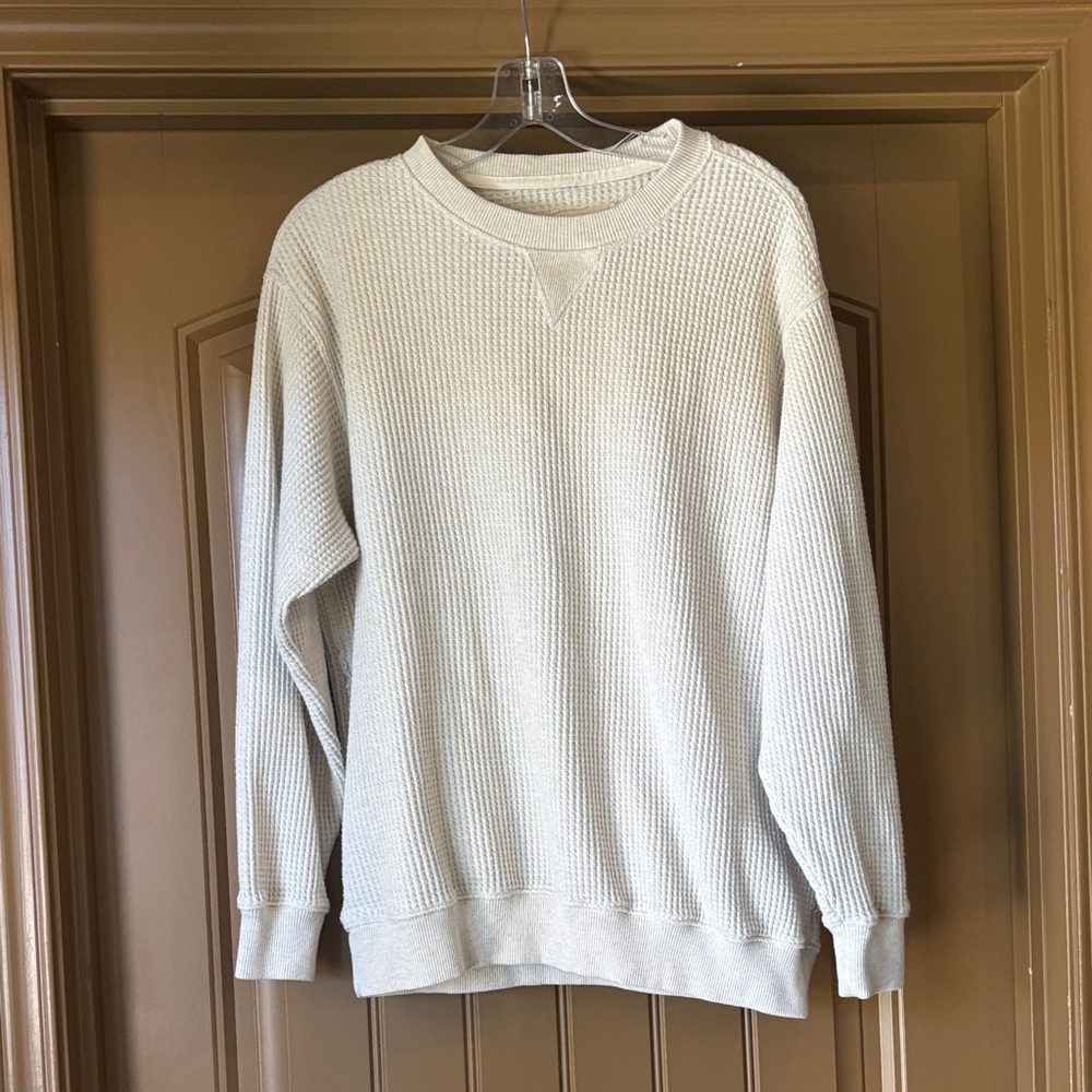 Women’s Small Cream Waffle Knit Crewneck Sweater
